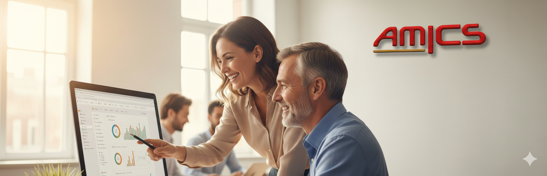 A friendly AMICS expert speaking with a customer about inventory software